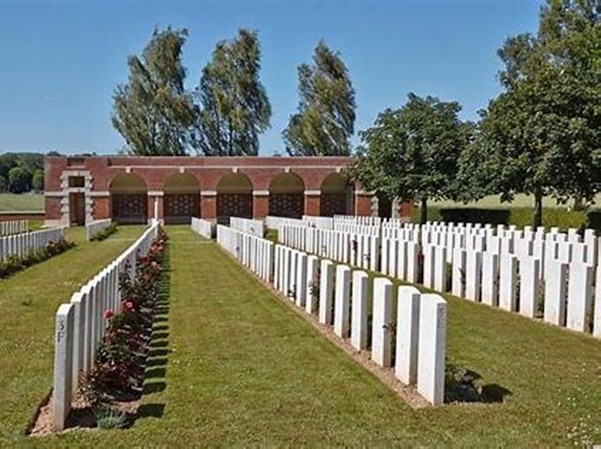 Heilly Station CWGC Cemetery, Mericourt-L’Abbe, Frederick’s resting place (Image: ww1cemeteries.com).