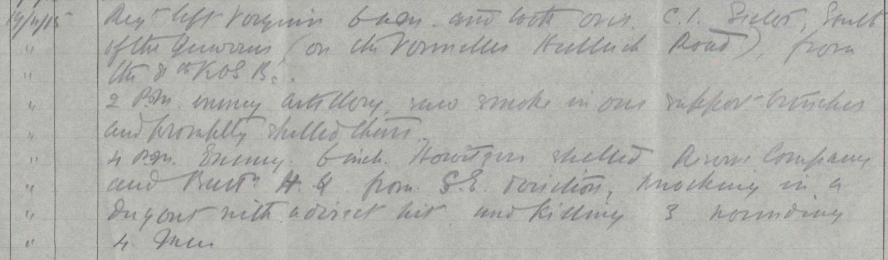 Battalion War Diary For 19 November 1915