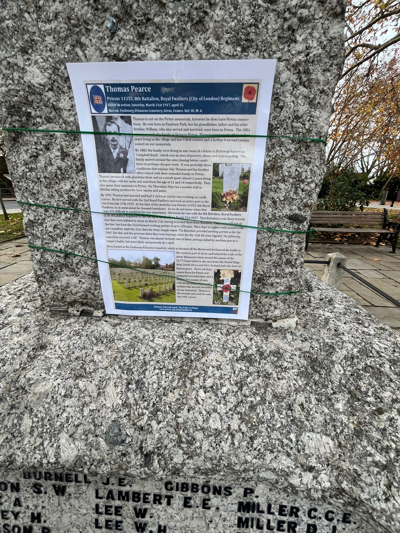 12 Pvt Thomas Pearce Remembered (Neil's Great Uncle)