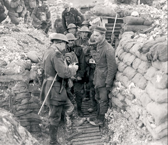 Nervous German Captured Here Is Being Interrogated. It Is Believed That The Officer Is Major Pyman Of The 5Th Battalion