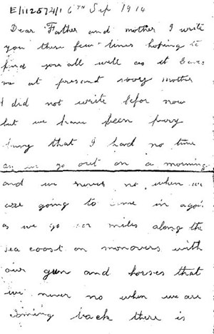The First Page Of John's Letter Dated 6 September 1914
