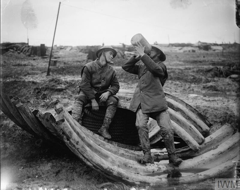 Two British Soldiers Enjoying A Drink Of Rum Near The Chalk Pit, Pozieres, December 1916