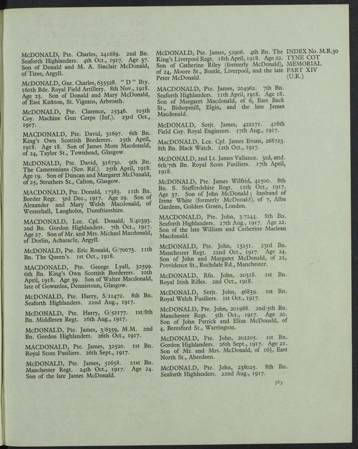 Tyne Cot Memorial Register (Page 785)