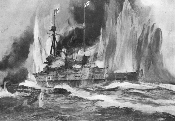 An Another Image From Deeds That Thrill The Empire. The Caption Read Bit By Bit The Blücher Fell Behind