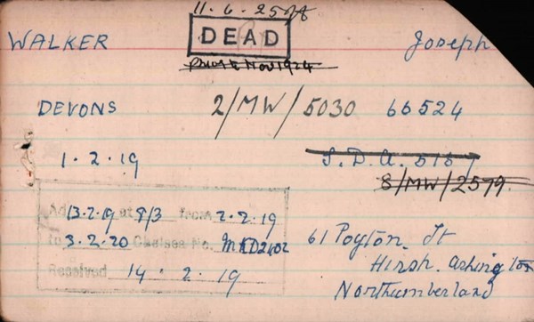 Joseph Walker 'Other Ranks Survived' Card