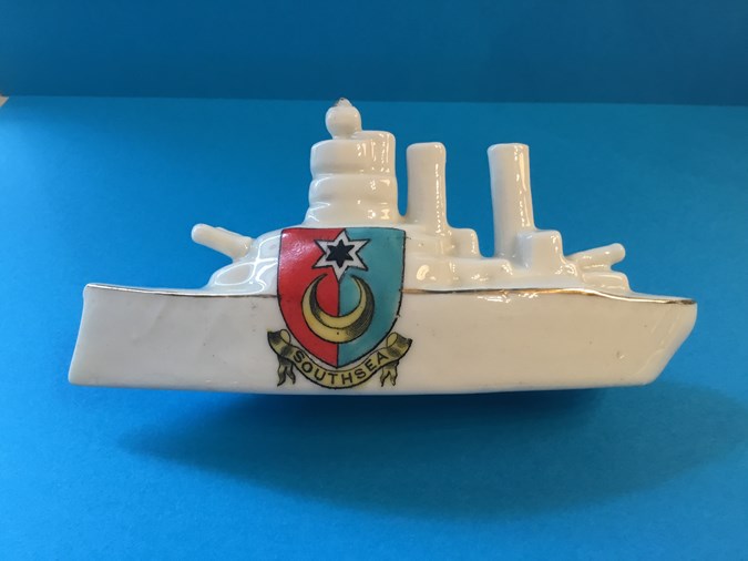 Battleship With Southsea Crest, Made By Arcadian Ware, Stoke On Trent.