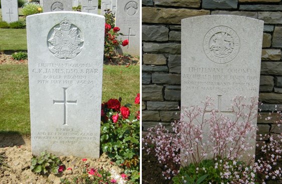 The Headstones Of Charles James And Archie James At Bienvillers British Cemetery
