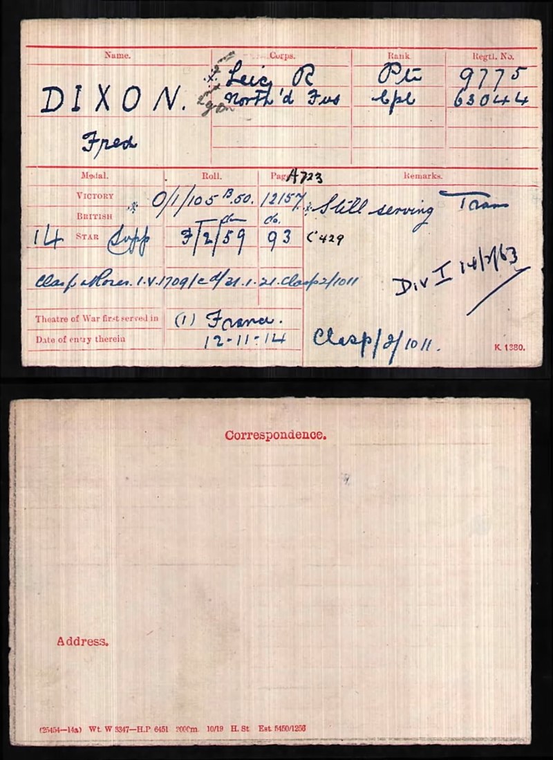 Fred's Medal Index Card 2