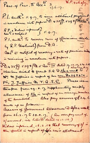 Arthur Jeffries Pension Record Card (Reverse)