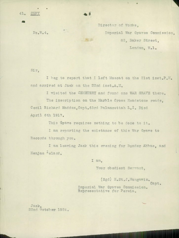 Mungavin’S Report On His Visit To Jask.