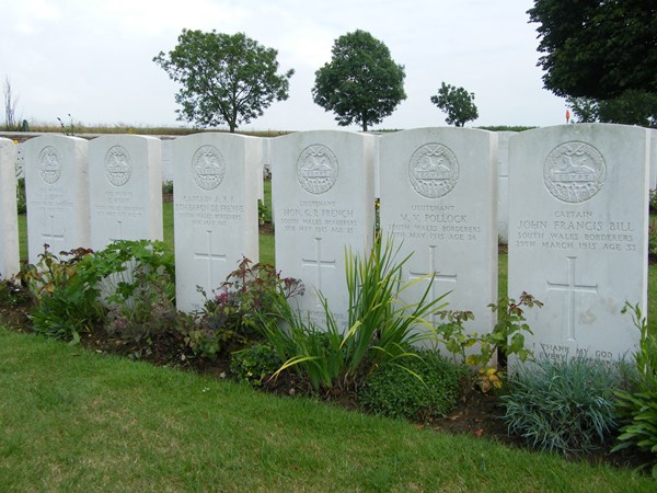 The Headstones Of Private FJ Perry, Private D Ryan, Captain (Baron) De Freyne, Lt G French, Lt M Pollock And Captain JF Bill (Who Was Killed 29 March). All Of The 1St South Wales Borderers