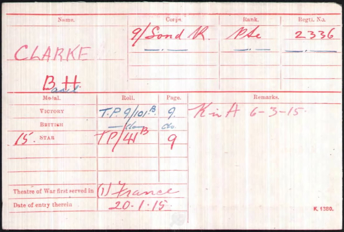 Basil Heathcote Clarke Medal Card