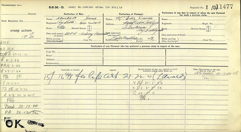 The Ledger Showing James Hollerin Died 'In A Railway Accident'.