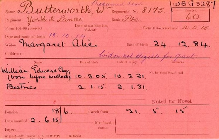 Pension Record Card For Butterworth