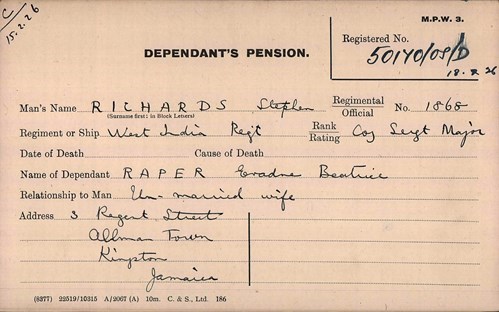 CSM Richards Pension Record Card