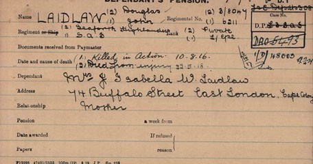 John Laidlaw Pension Record Card