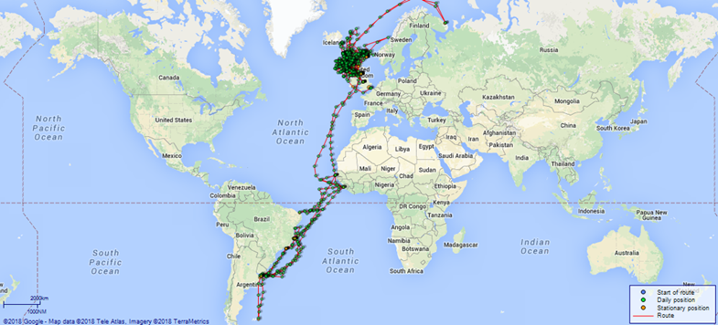 A Map Of The Voyages Undertaken By HMS Orotava