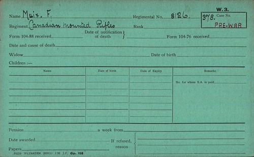 F Muir Pension Record Card