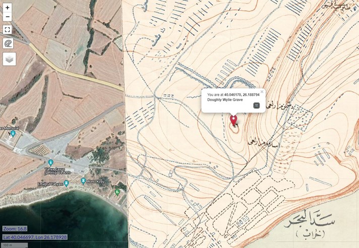 The 'Edge' Of The (Turkish) Map With Doughty Wylie's Grave Marked With A 'Dropped Pin'.