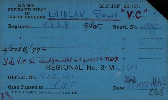 Daniel Laidlaw Pension Record Card