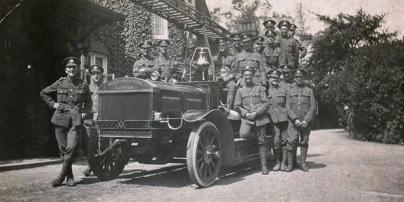 Engine With Firemen In Army Uniforms
