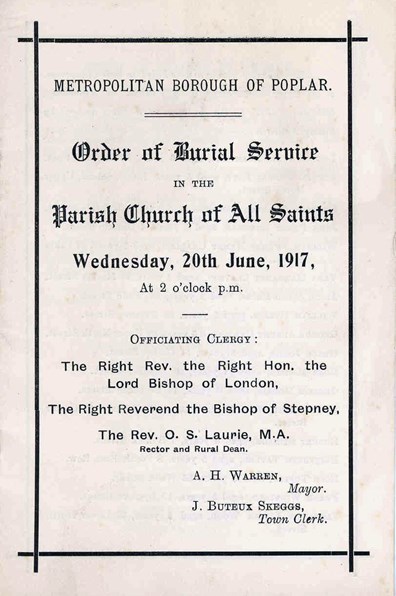 Order Of Service At The Funeral Of The 18 Children Killed In The Daylight Air Raid The Funeral Took Place On 20 Jun 1917
