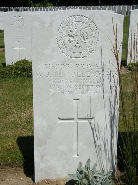 Tolle Swain The Headstone At Etaples Military Cemetery. This Can Be Located At 'LXVII G 3'