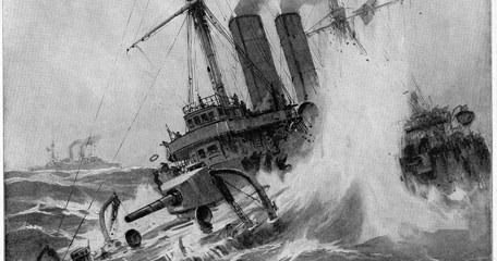 Der Englische Kreuzer Hawke Wird Von Einem Deutschen Unterseeboot In Den Grund Gebohrt Darstellung Von Willy Stoewer 1914