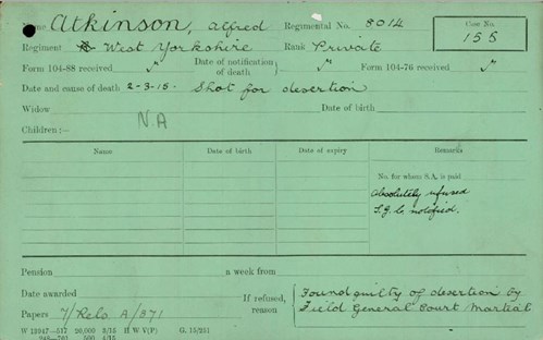 Alfred Atkinson Pension Record Card