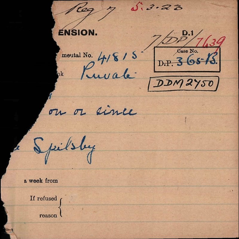 Major Barratt Pension Record Card