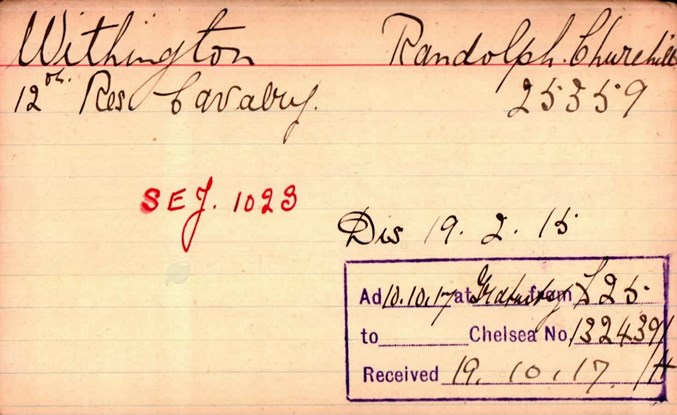 The Pension Record Card For Randolph Churchill Withington