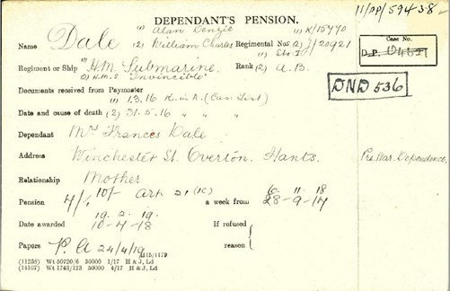 Dale Brothers Pension Record Card