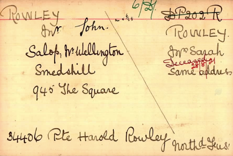 Pension Card From The WFA Pension Cards & Ledgers Digital Archive For Harold Rowley