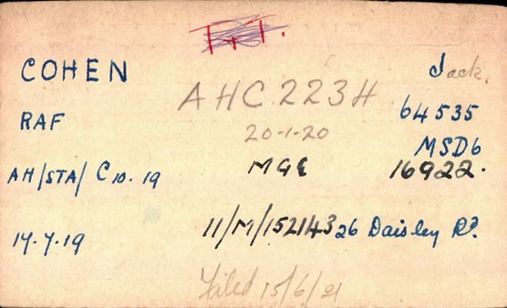 Jack Cohen Pension Record Card