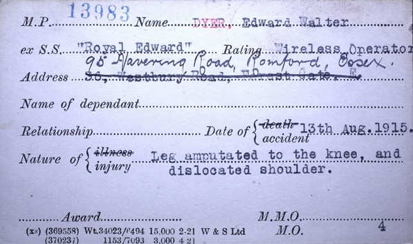 The Pension Record Card For Edward Dyer
