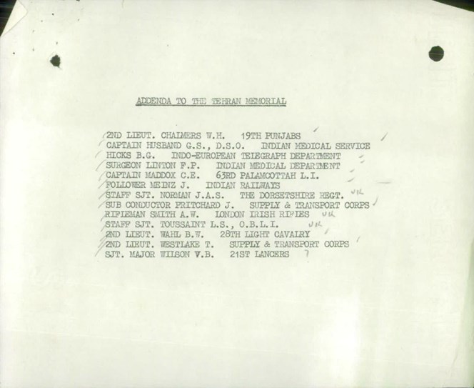 Addenda Panel, Tehran Memorial