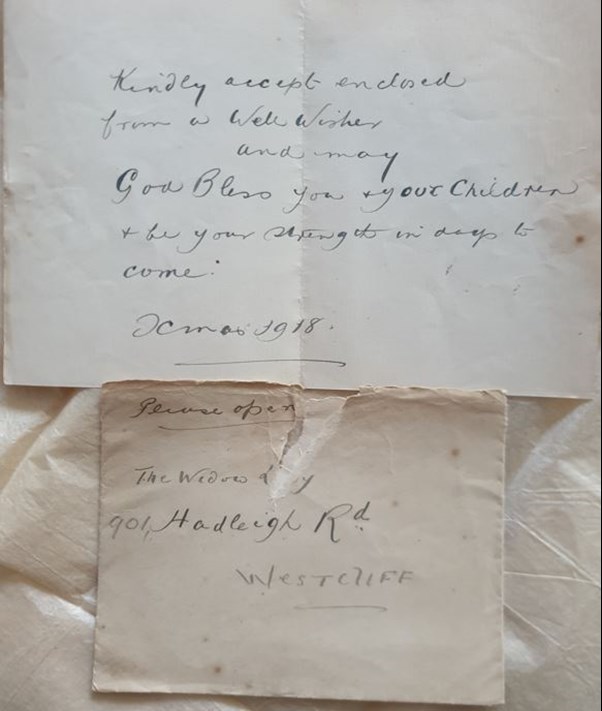 Anonymous letter and envelope Christmas 1918