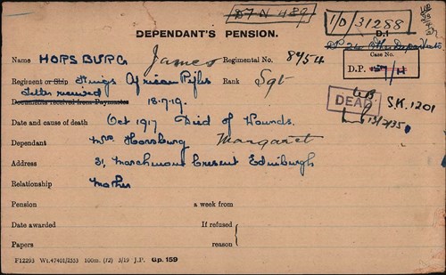 James Horsburg Pension Record Card