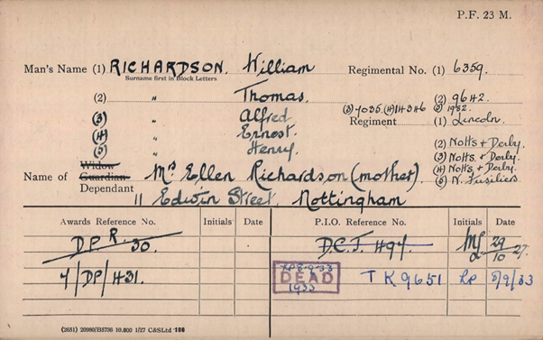 Pension Card For William Records