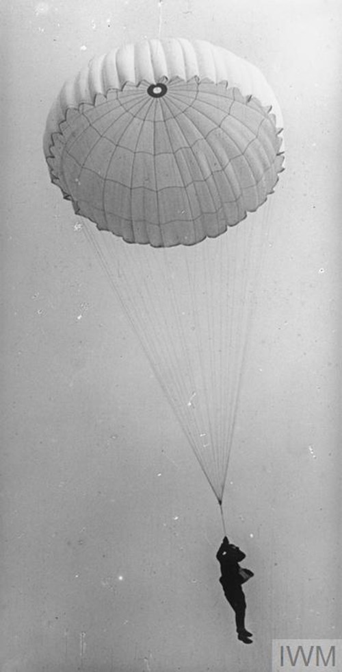 Kite Balloon Observer Descending By Parachute