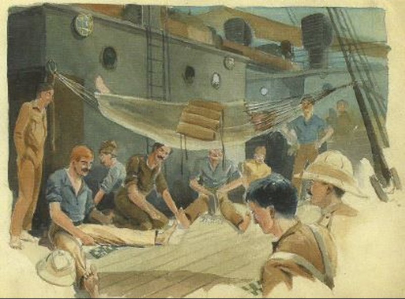 Painting By HV Hickling. Uncaptioned, But Clearly The Troopship To India