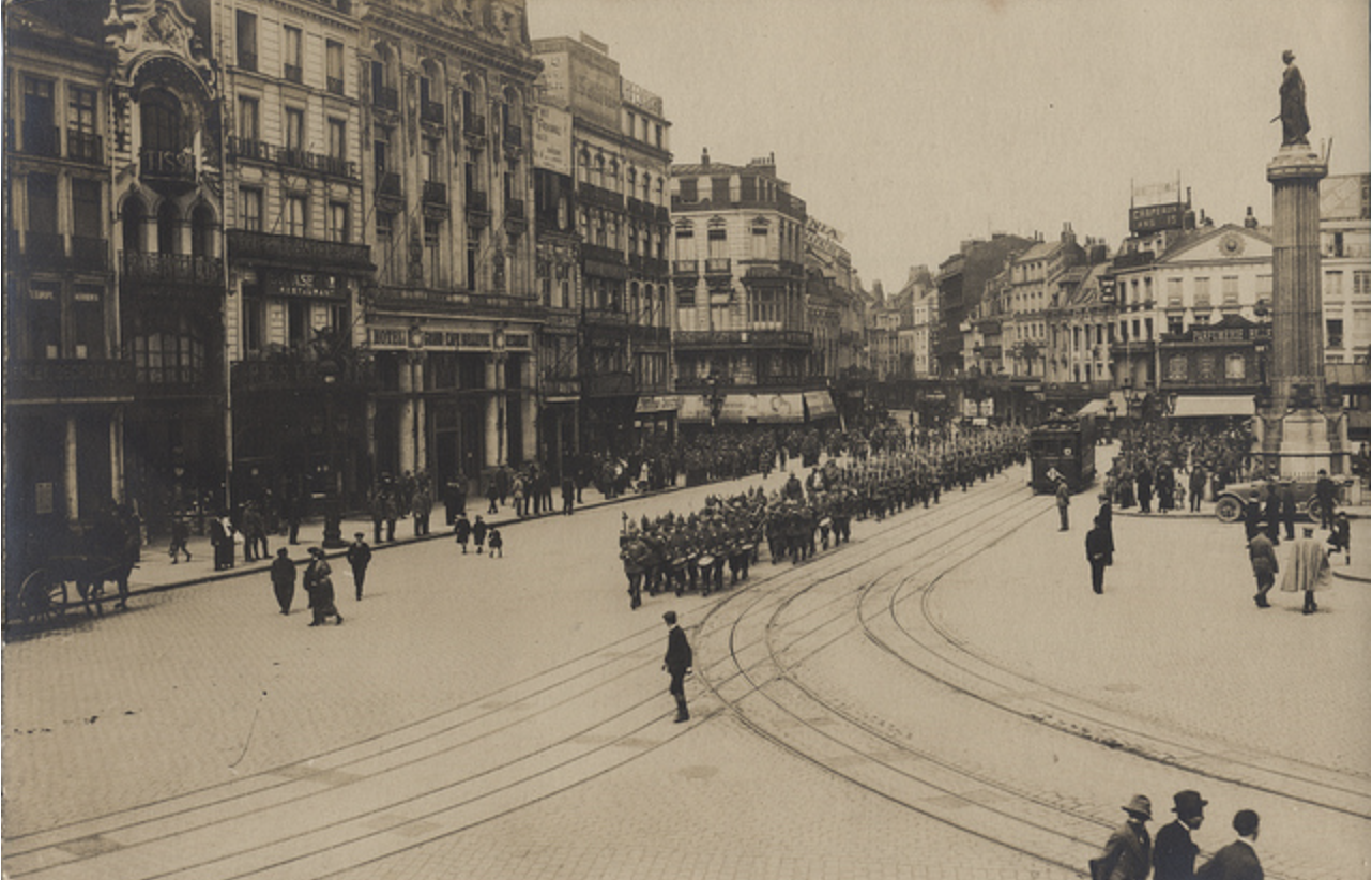 German Infrantry Parading Through The Grande Place