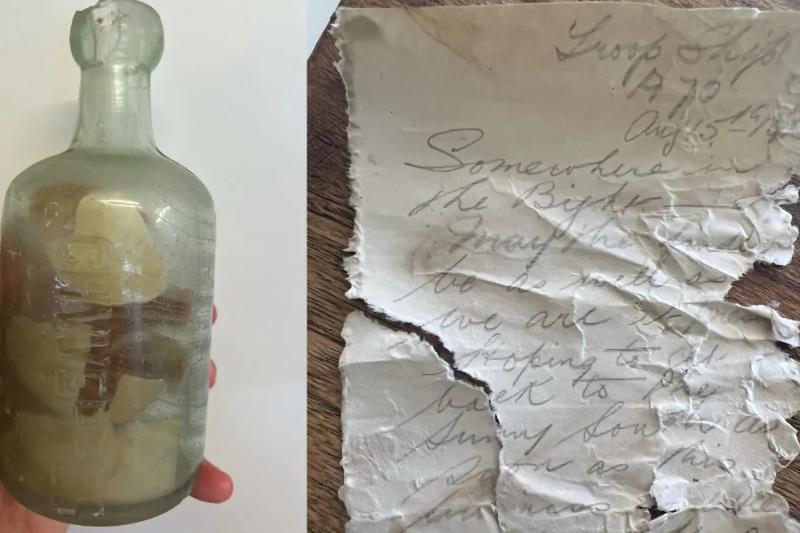 WW1 Soldiers Bottle On A Beach