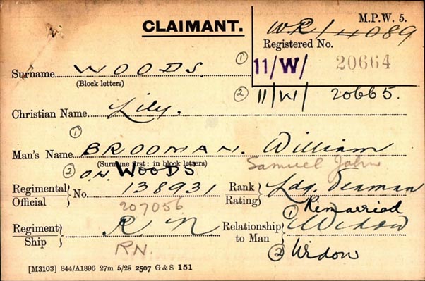 William Brooman Pension Card