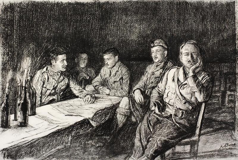 War Drawings By Muirhead Bone Gordon Highlanders, Officer's Mess