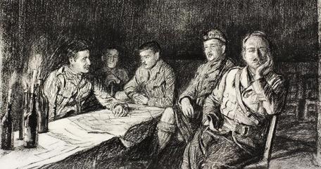 War Drawings By Muirhead Bone Gordon Highlanders, Officer's Mess