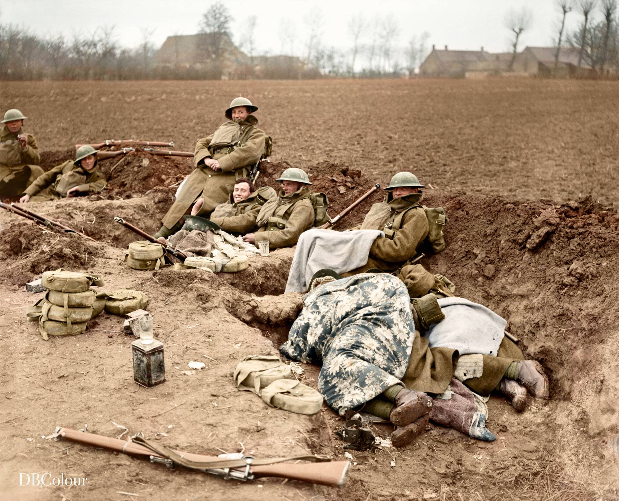 Men Of The 51St Highland Division Resting In A Hastily Dug Trench In A Ploughed Field Near Locon, Pas De Calais, During The German Spring Offensive, 10 April 1918.