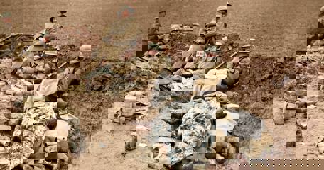 Men Of The 51St Highland Division Resting In A Hastily Dug Trench In A Ploughed Field Near Locon, Pas De Calais, During The German Spring Offensive, 10 April 1918.