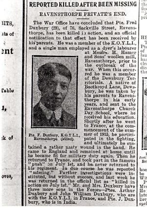 Dewsbury Reporter Obituary To Fred Duxbury