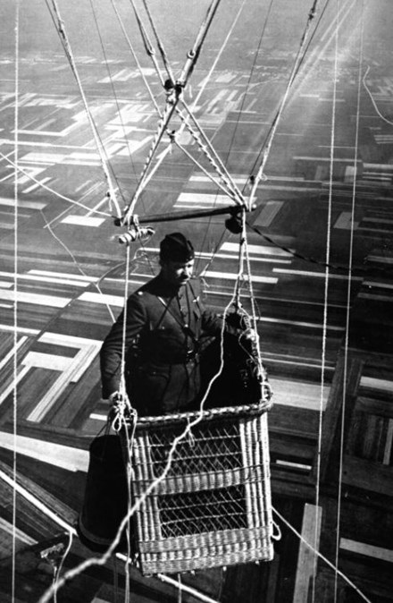 Close Up View Of An American Major In The Basket Of An Observation Balloon Flying Over Territory Near Front Lines, France.